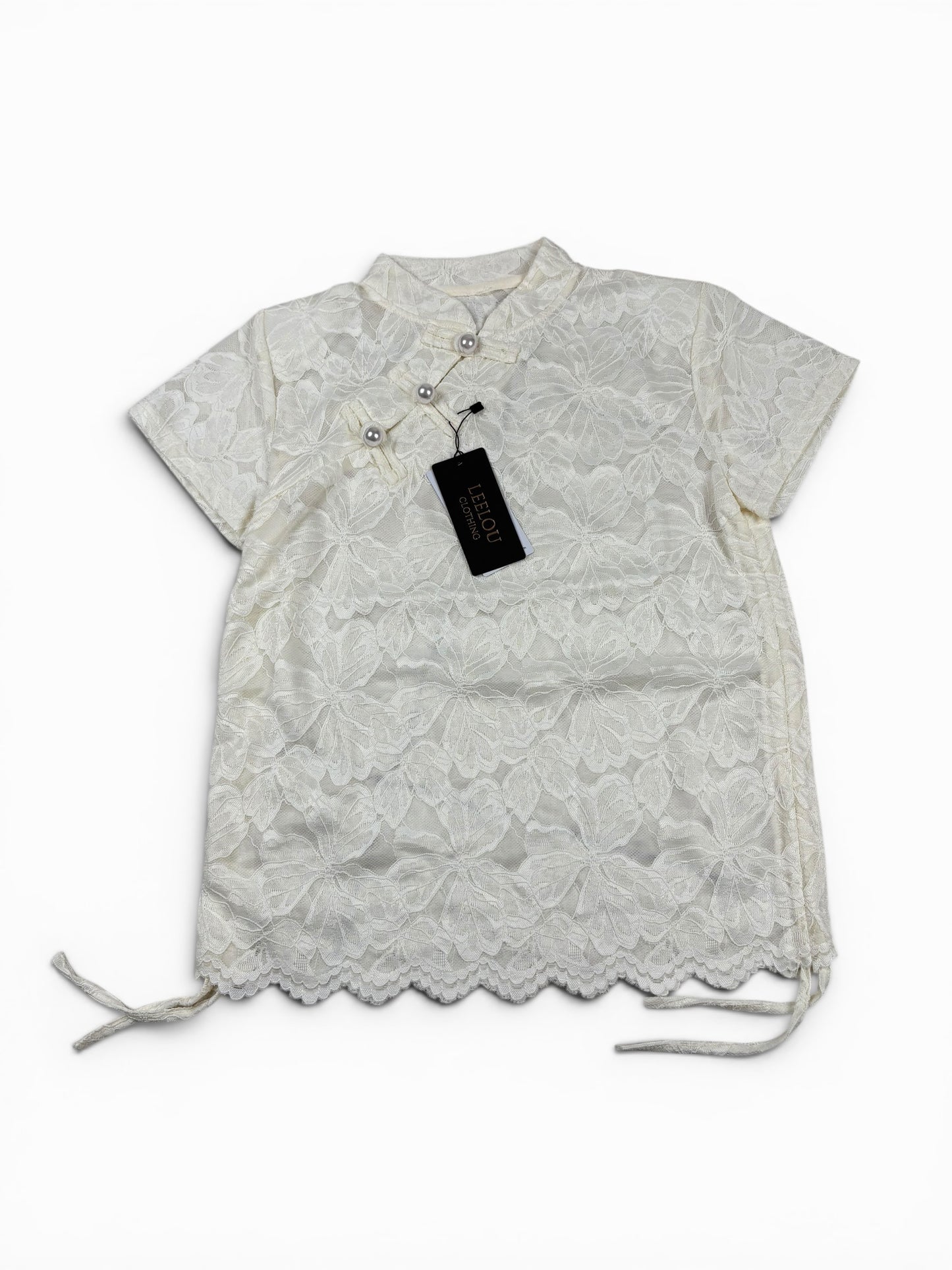 Lace Floral Pearl Button Top