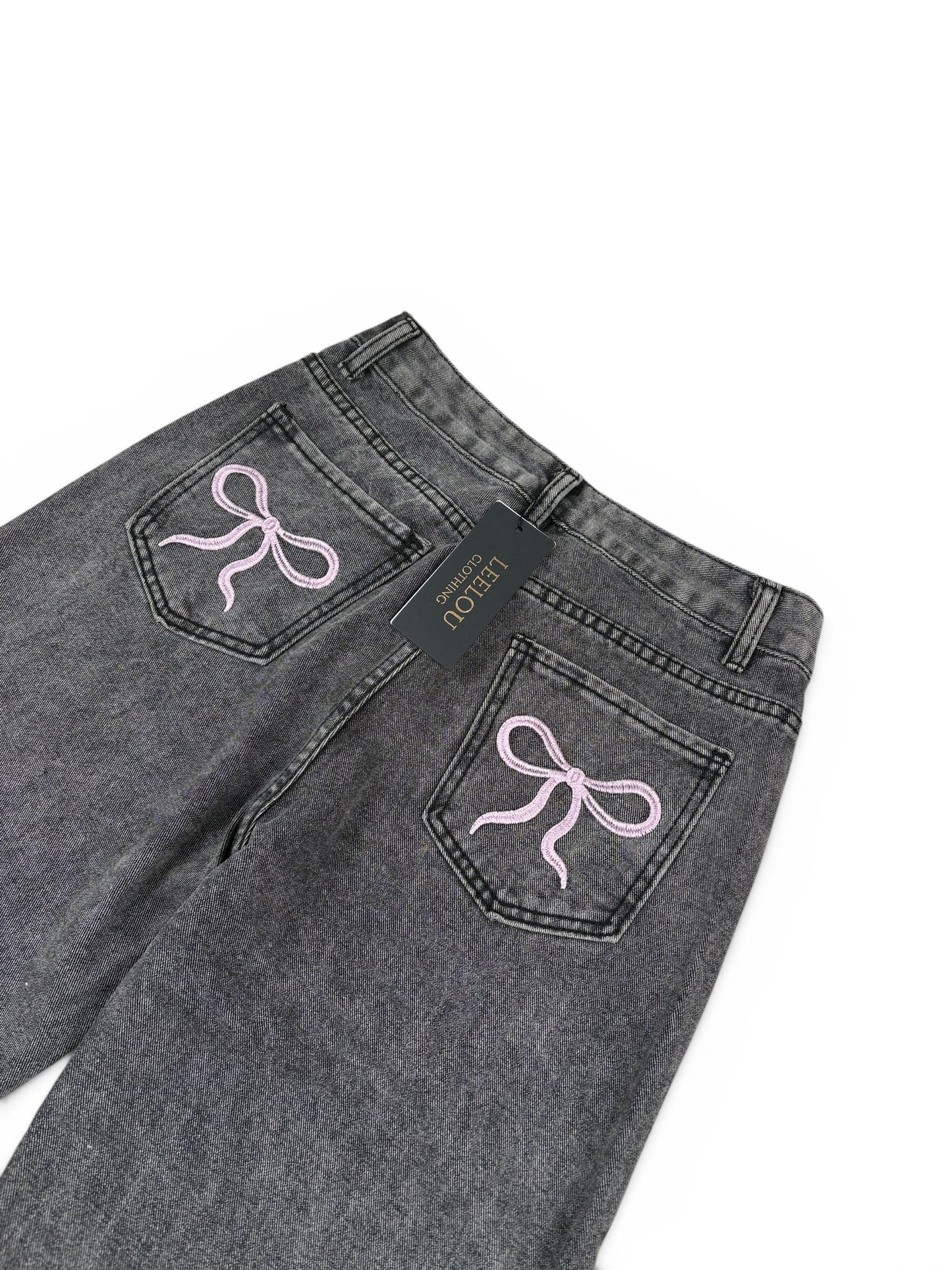 Pink Bow Pocket Baggy Jeans