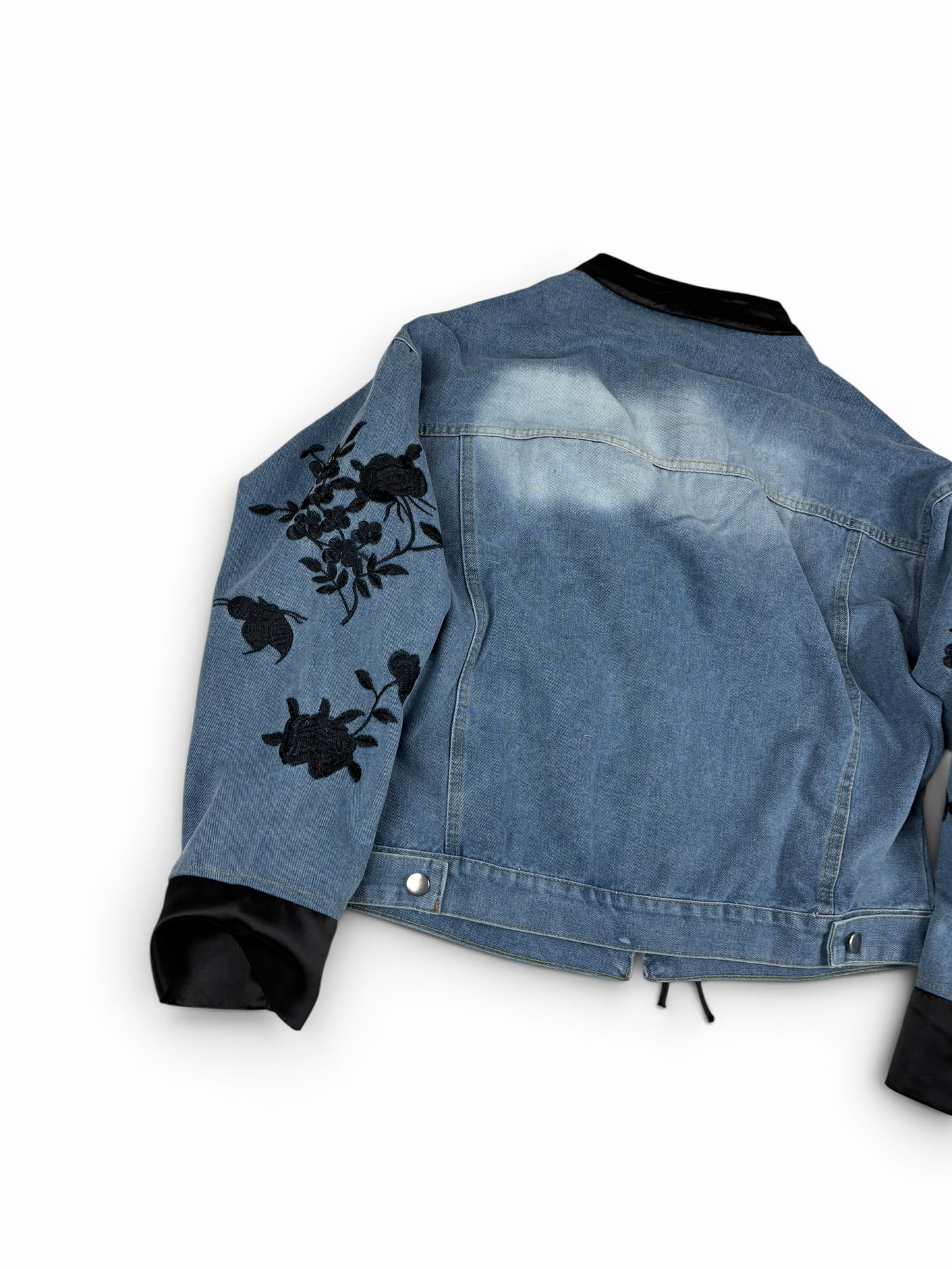 Denim Floral Tie Front Jacket