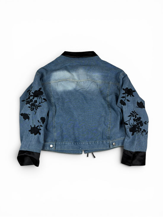 Denim Floral Tie Front Jacket
