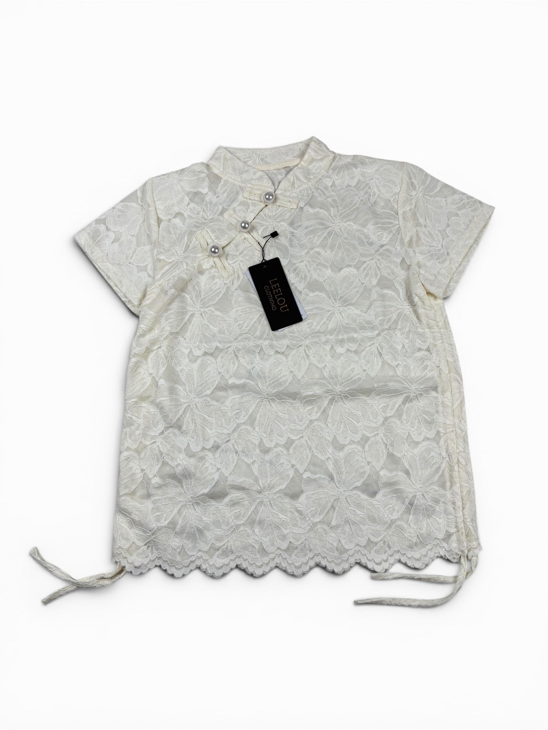 Lace Floral Pearl Button Top