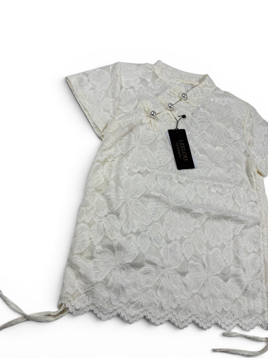 Lace Floral Pearl Button Top