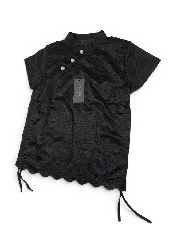 Lace Floral Pearl Button Top