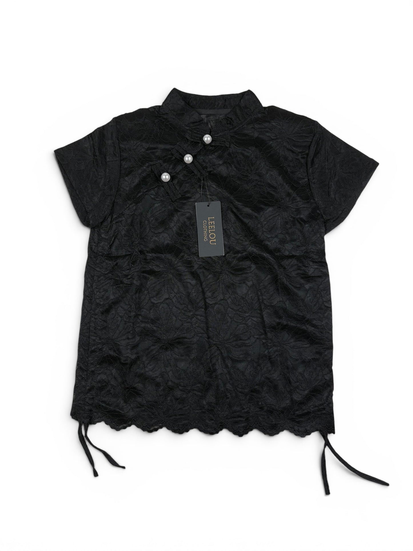 Lace Floral Pearl Button Top