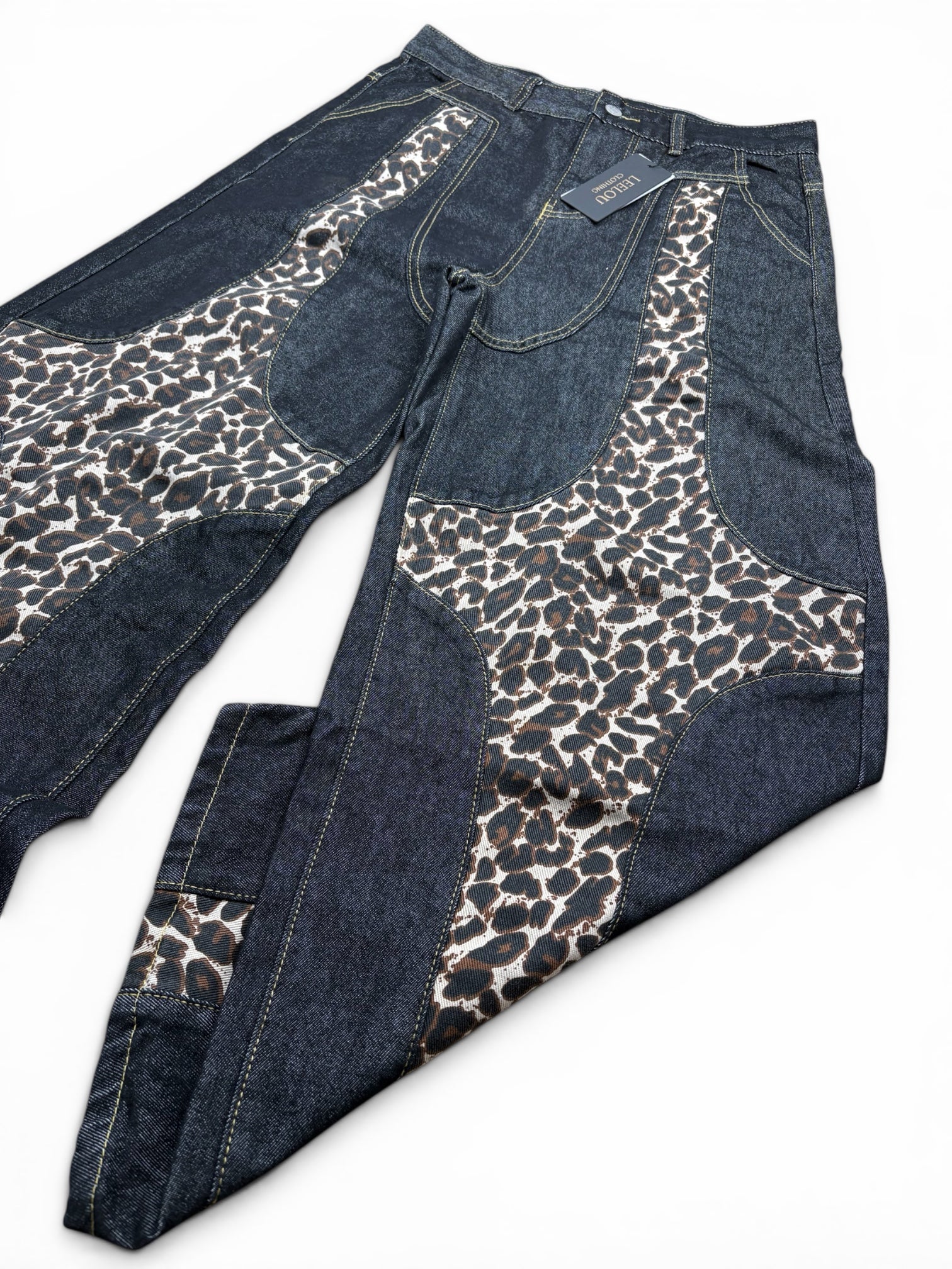 Leopard Panel Wide Leg Jeans