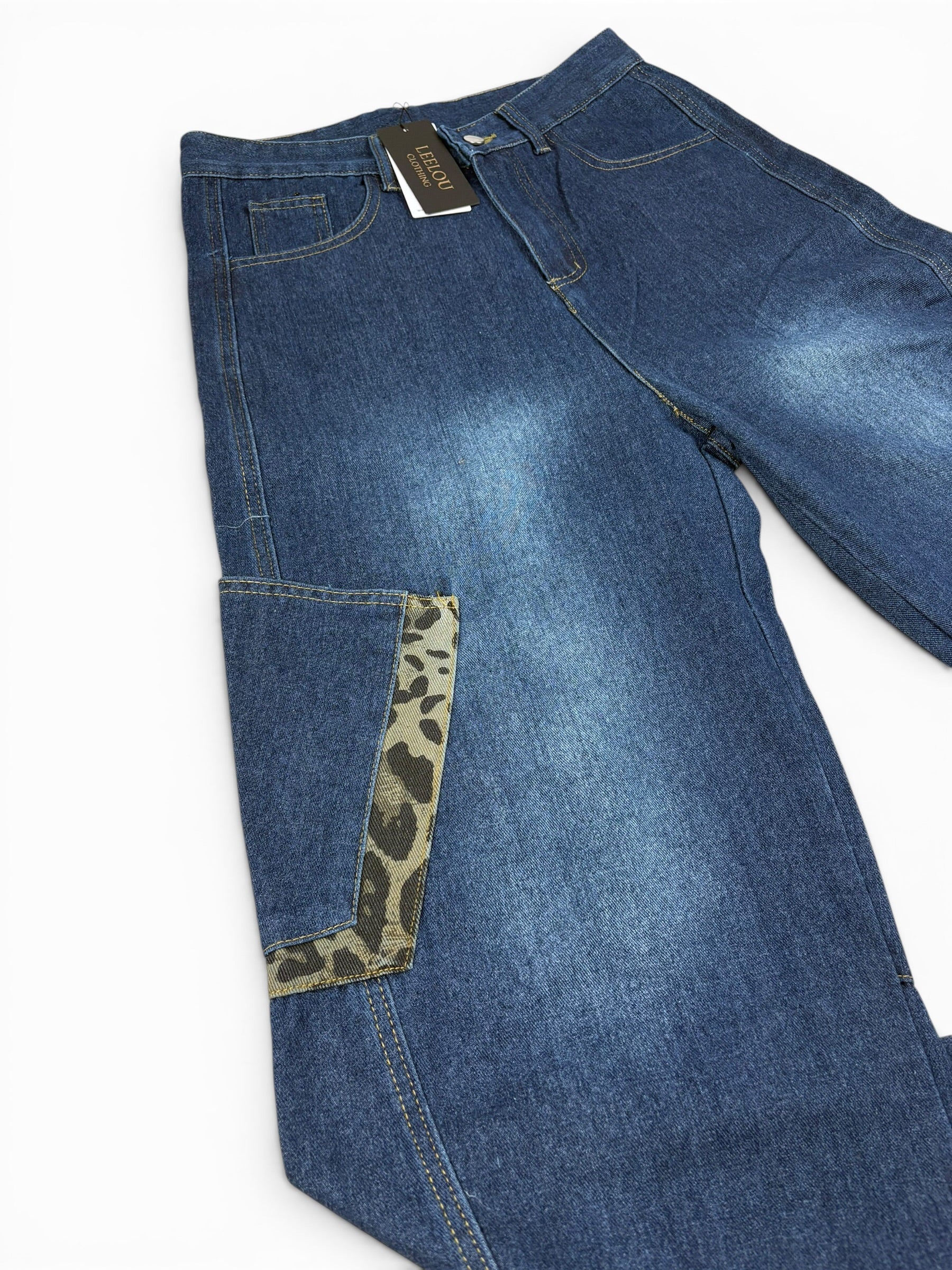 Leopard Patchwork Baggy Jeans