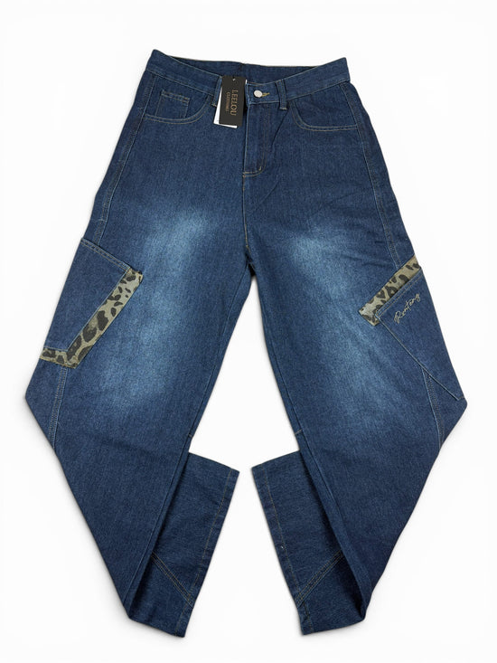 Leopard Patchwork Baggy Jeans