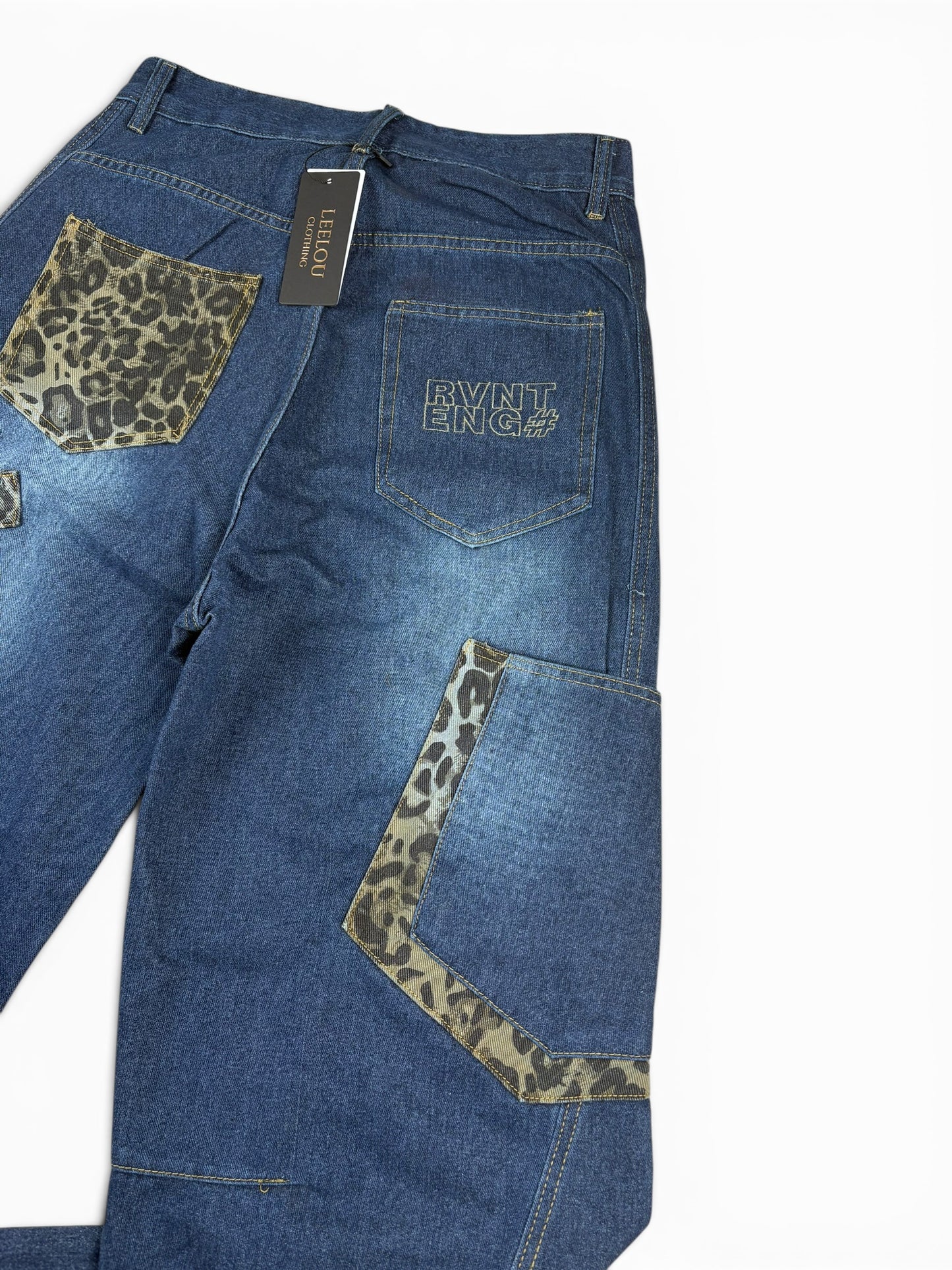 Leopard Patchwork Baggy Jeans