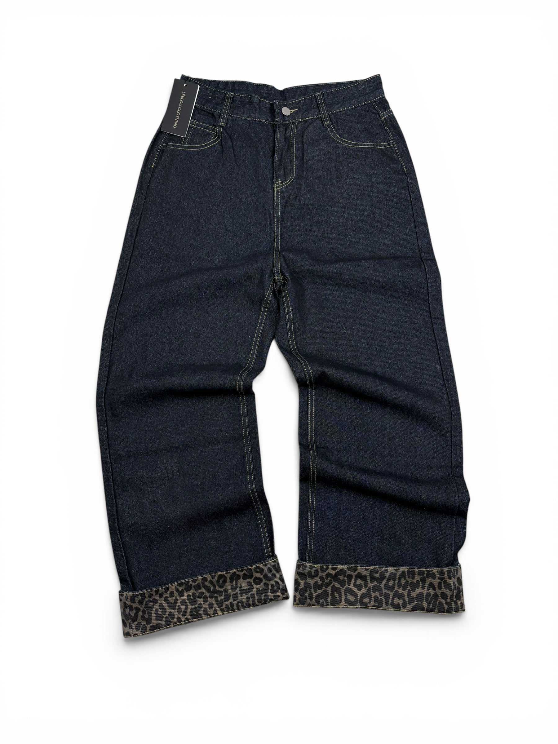 Baggy Leopard Detail Jeans