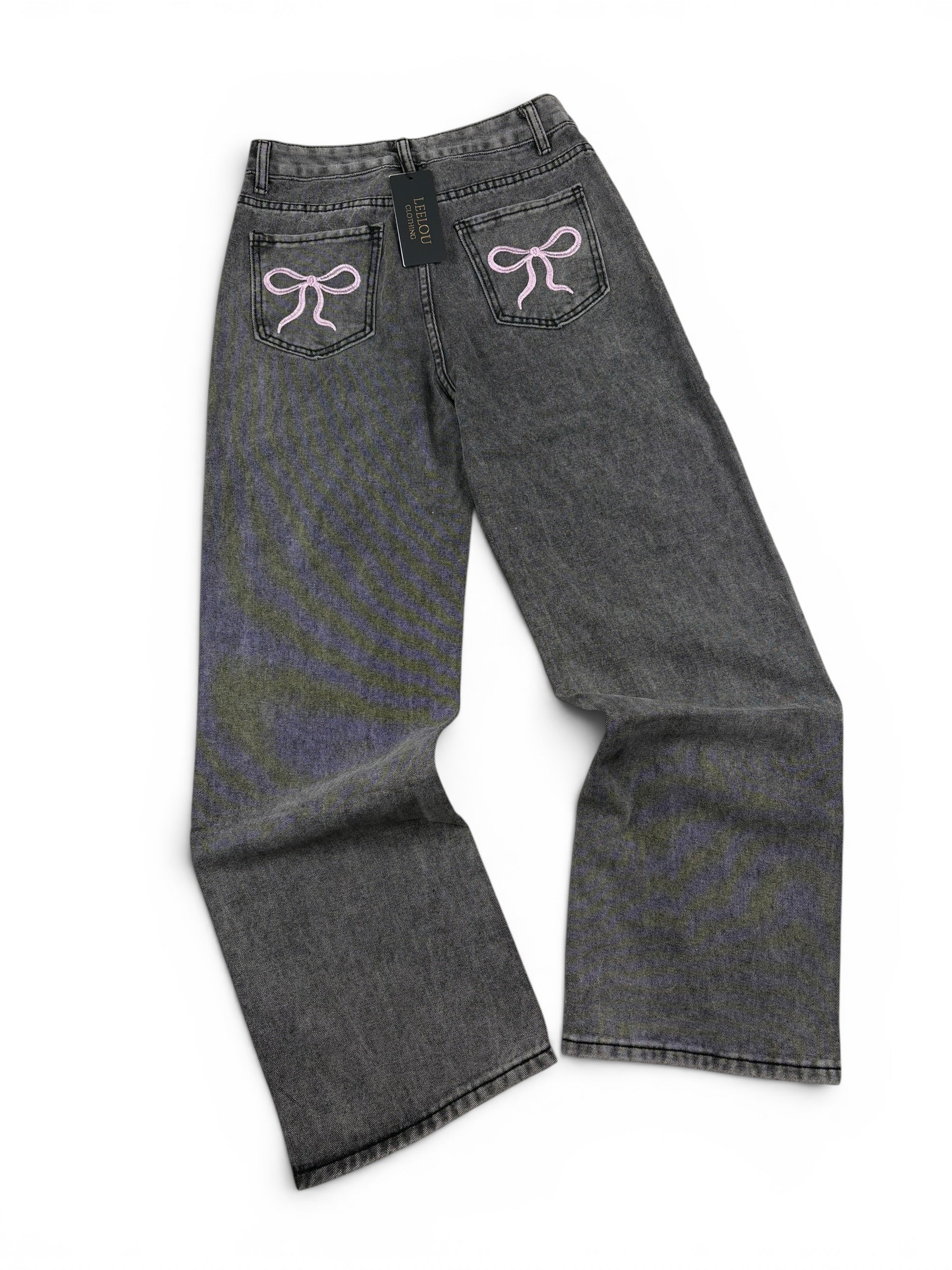 Pink Bow Pocket Baggy Jeans