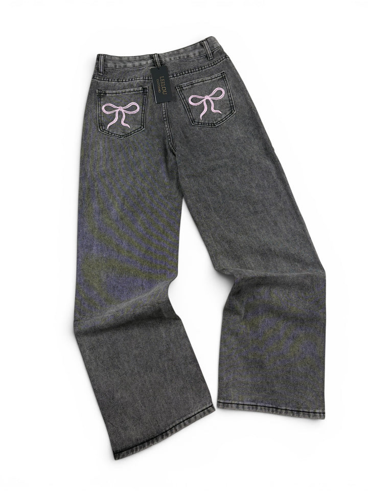 Pink Bow Pocket Baggy Jeans