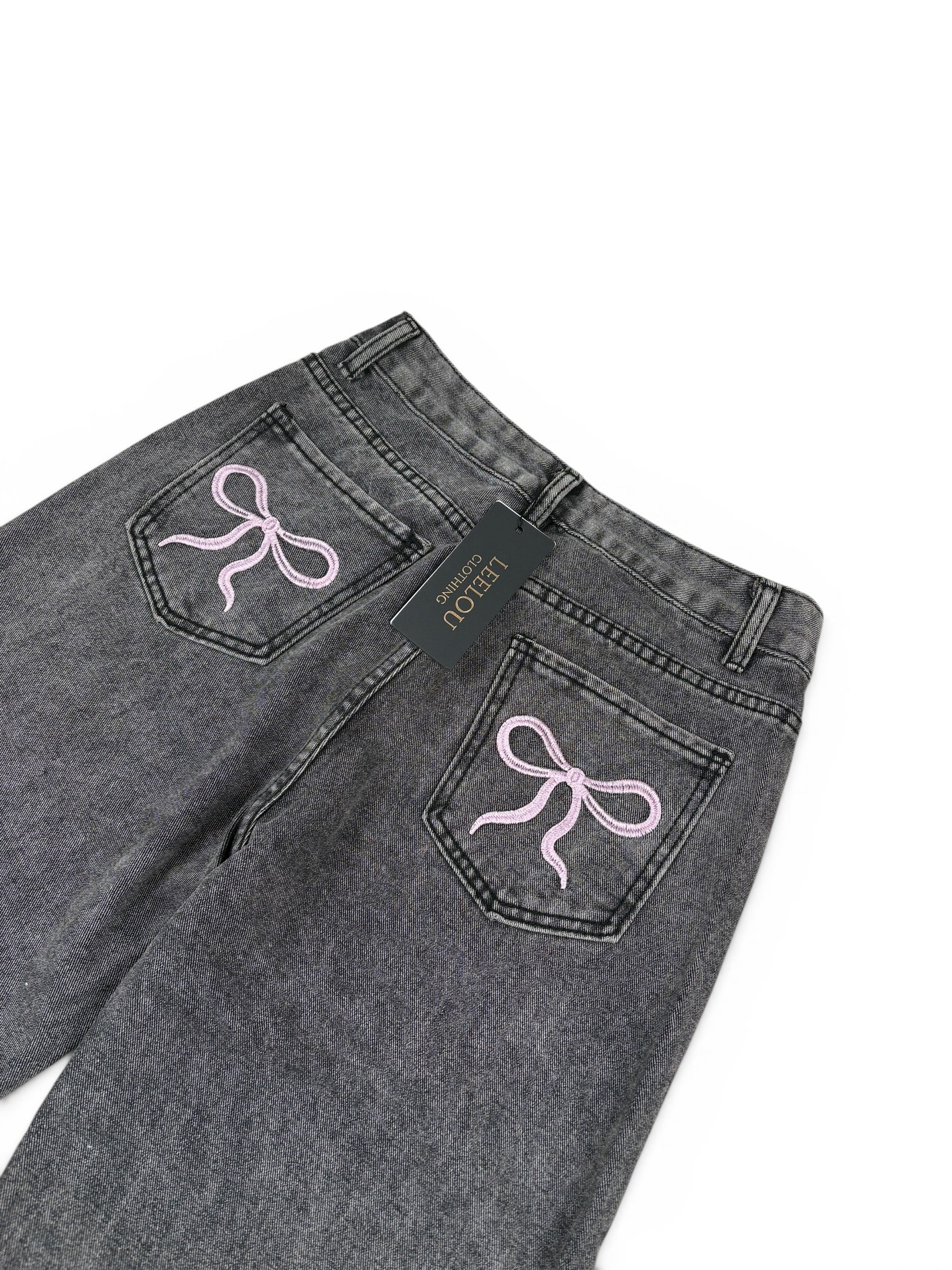 Pink Bow Pocket Baggy Jeans