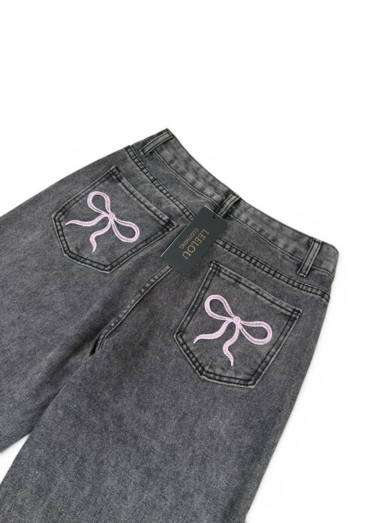 Pink Bow Pocket Baggy Jeans