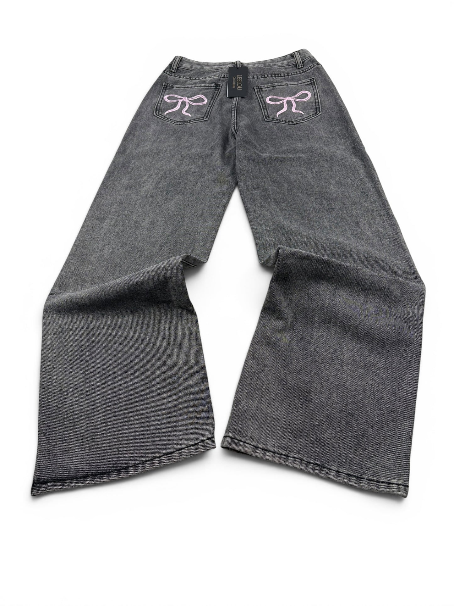 Pink Bow Pocket Baggy Jeans