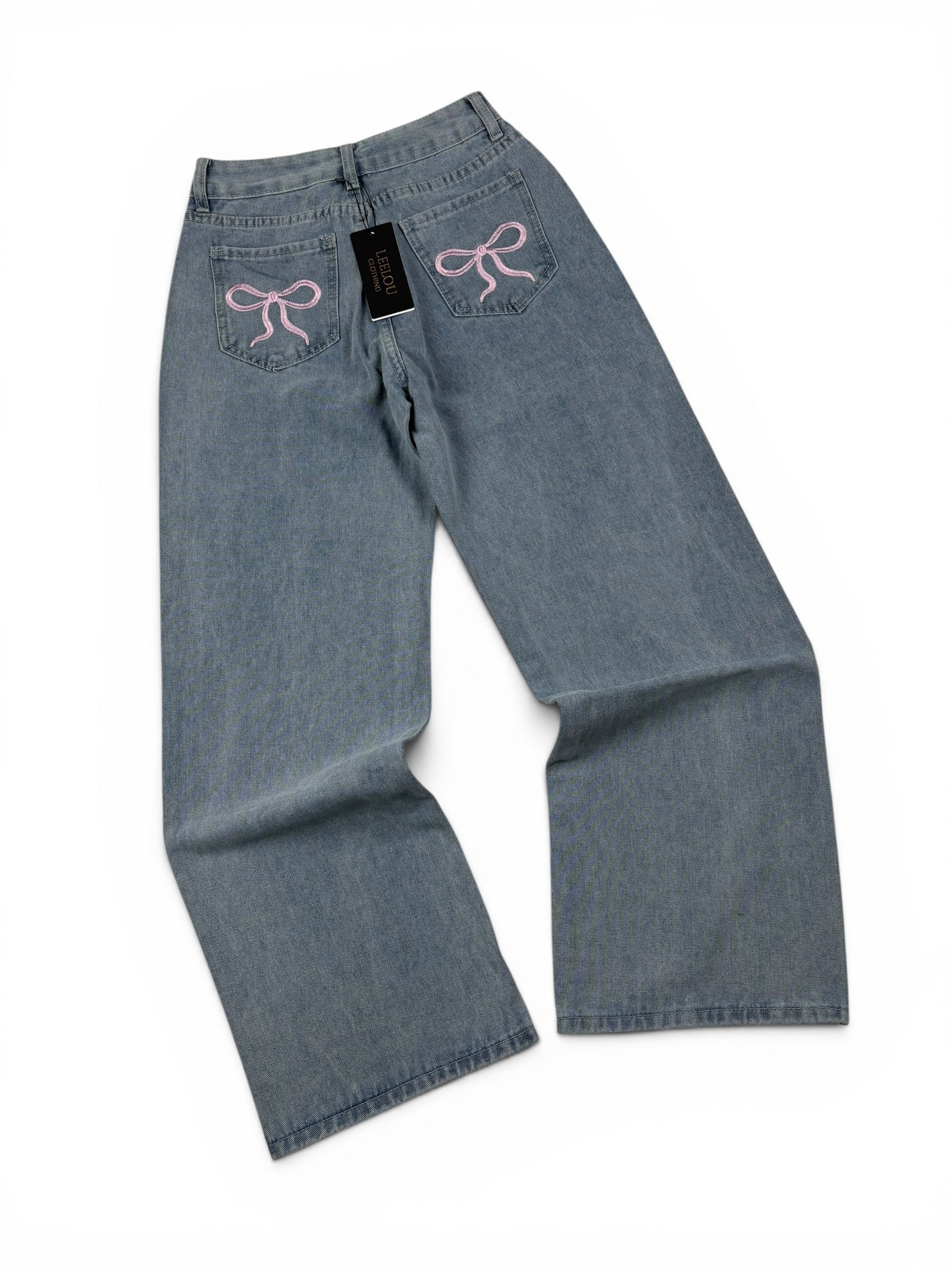 Pink Bow Pocket Baggy Jeans