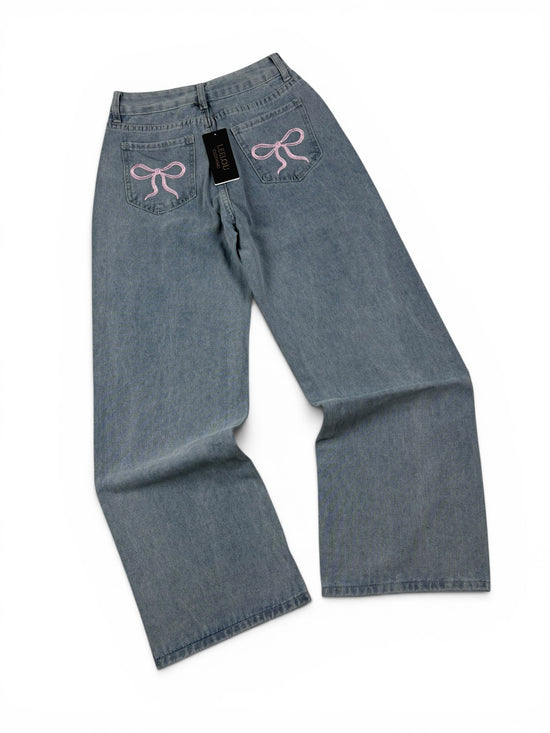 Pink Bow Pocket Baggy Jeans