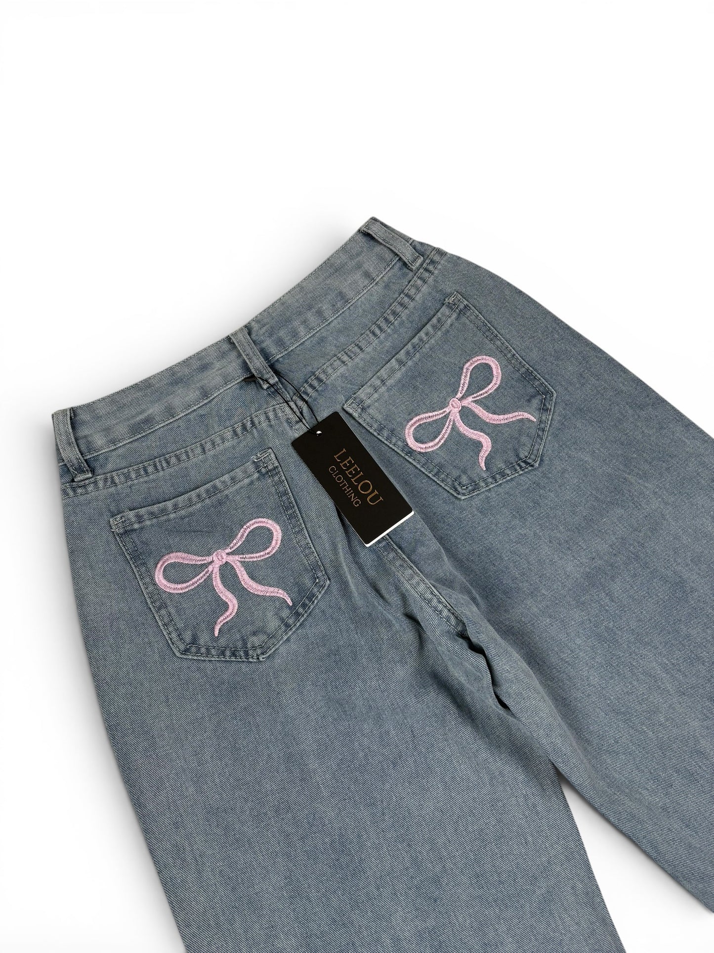 Pink Bow Pocket Baggy Jeans